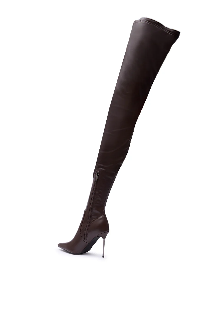 AZALEA WANG MILANDRA CHOCOLATE THIGH HIGH SEXY BOOT - Image 6