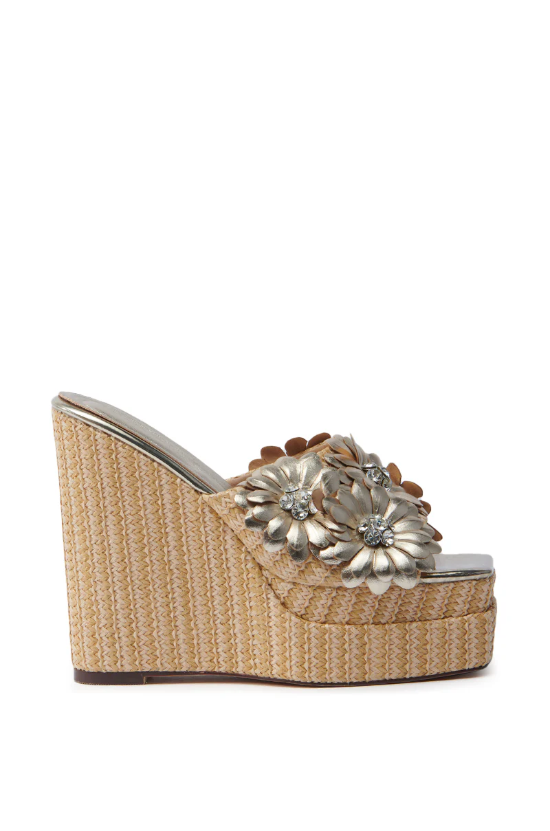 AZALEA WANG MONYA BEIGE FLORAL EMBELLISHED WEDGE SANDAL - Image 4