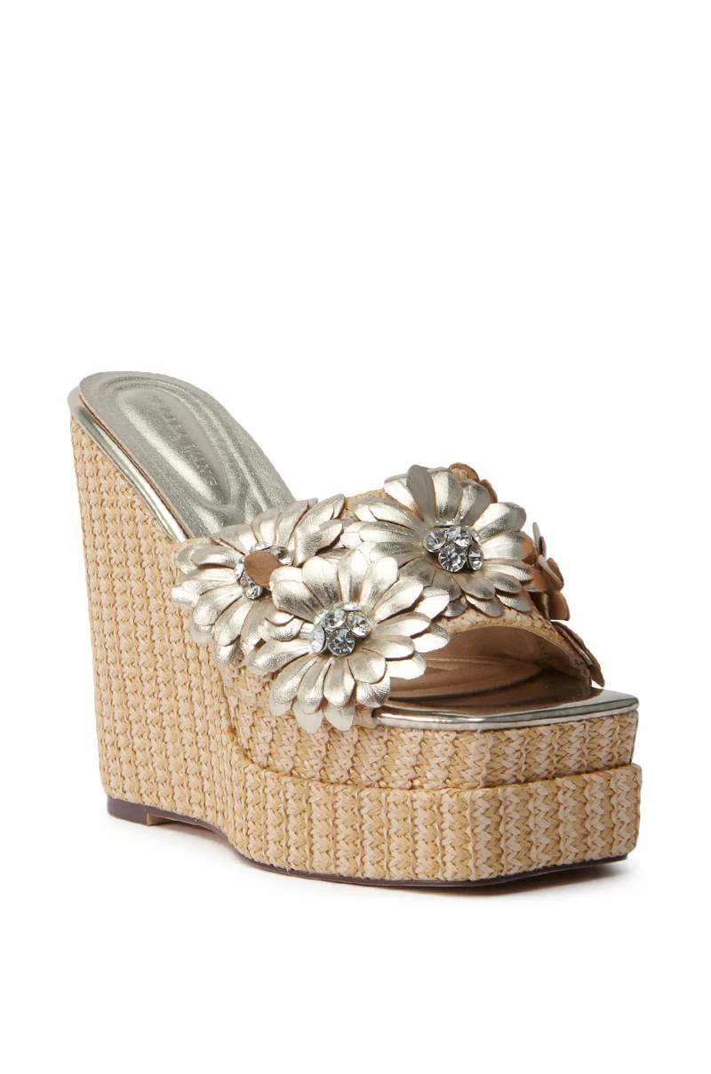 AZALEA WANG MONYA BEIGE FLORAL EMBELLISHED WEDGE SANDAL - Image 5