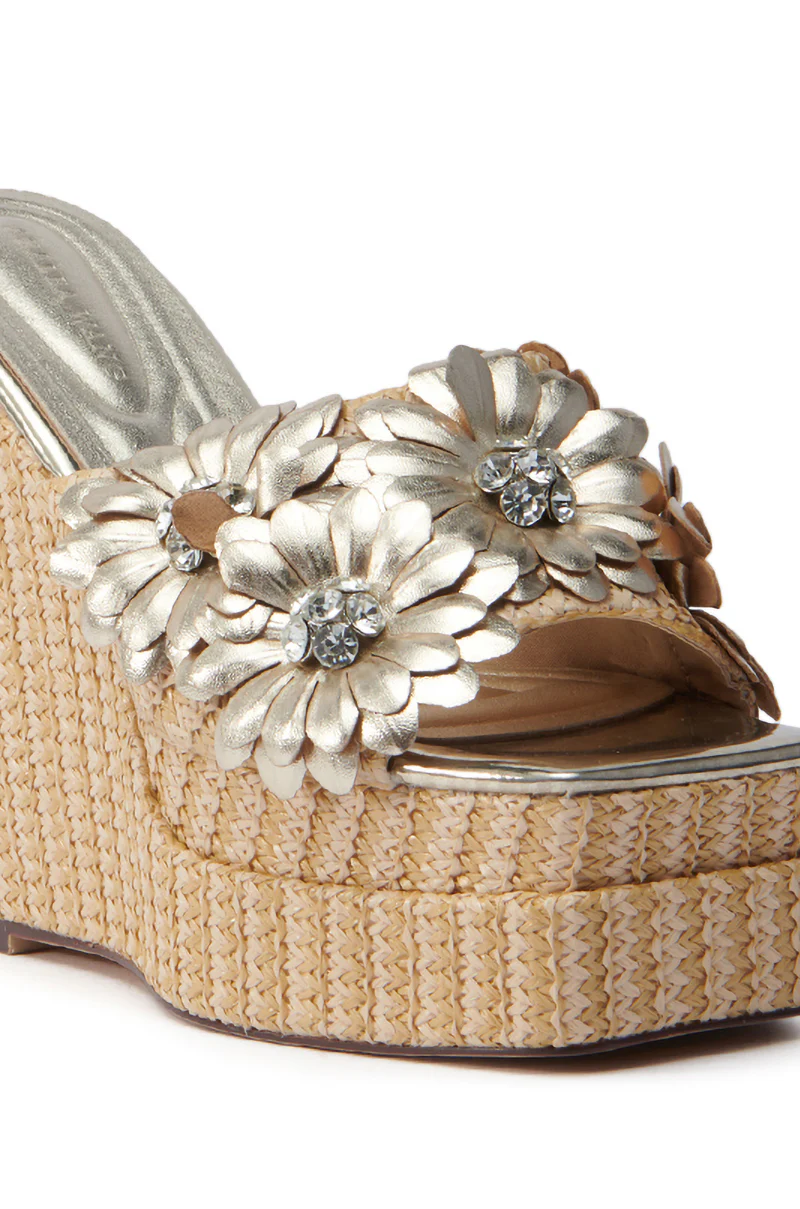 AZALEA WANG MONYA BEIGE FLORAL EMBELLISHED WEDGE SANDAL - Image 7