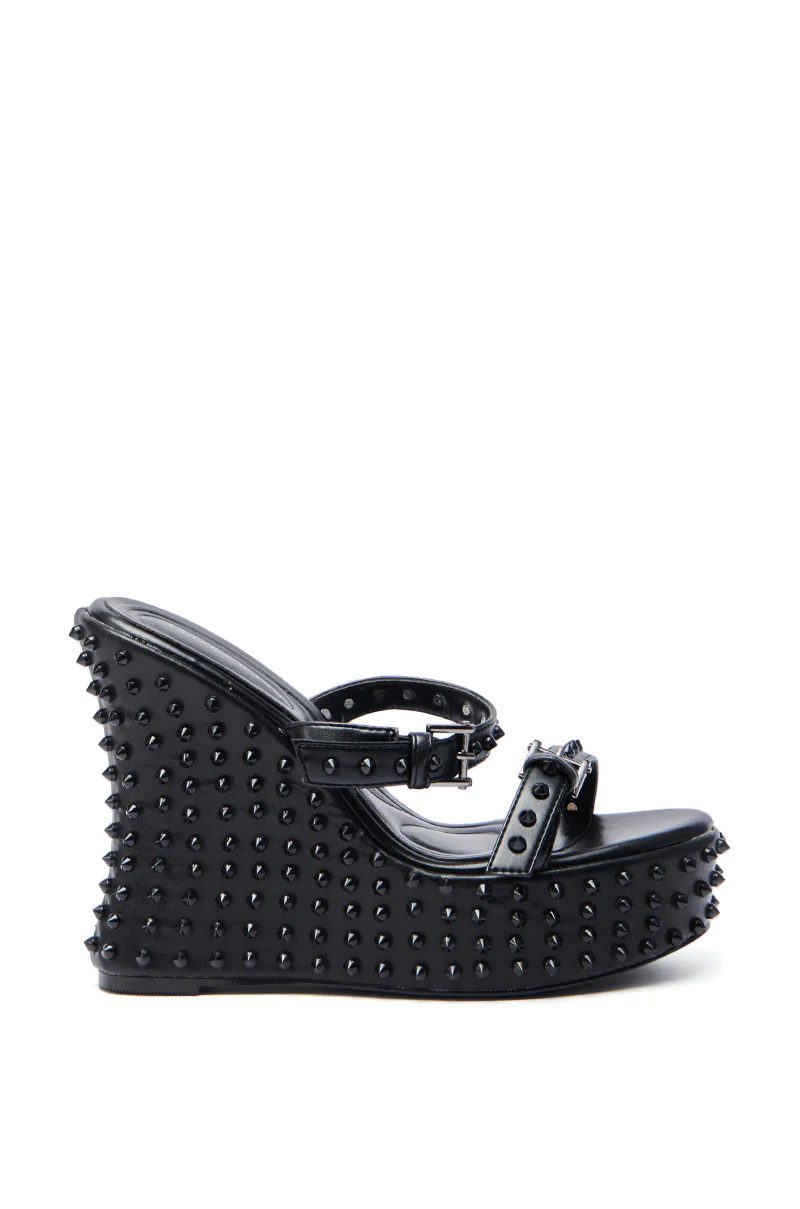 AZALEA WANG MORITZ BLACK SPIKEY WEDGE SANDAL - Image 4