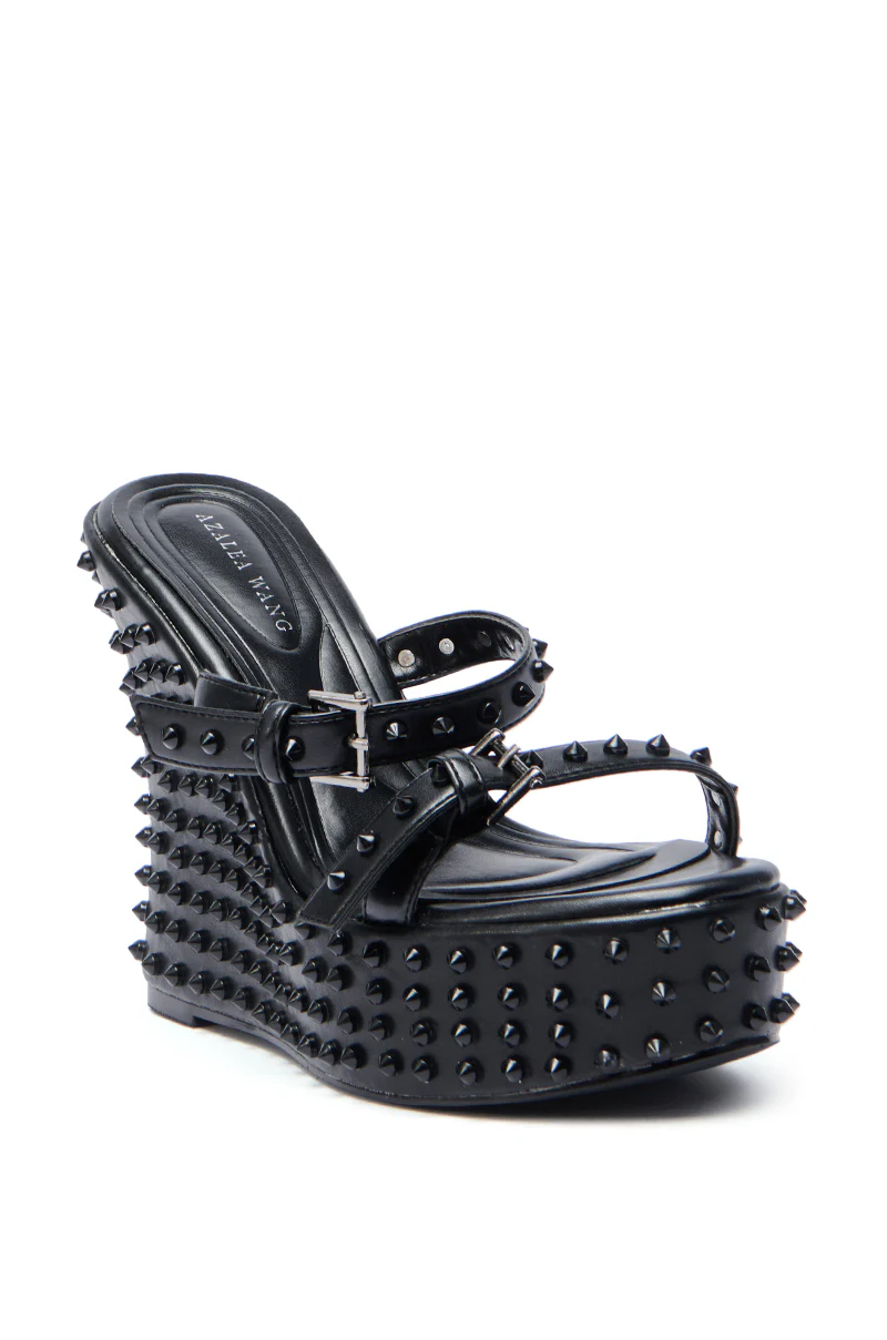 AZALEA WANG MORITZ BLACK SPIKEY WEDGE SANDAL - Image 5