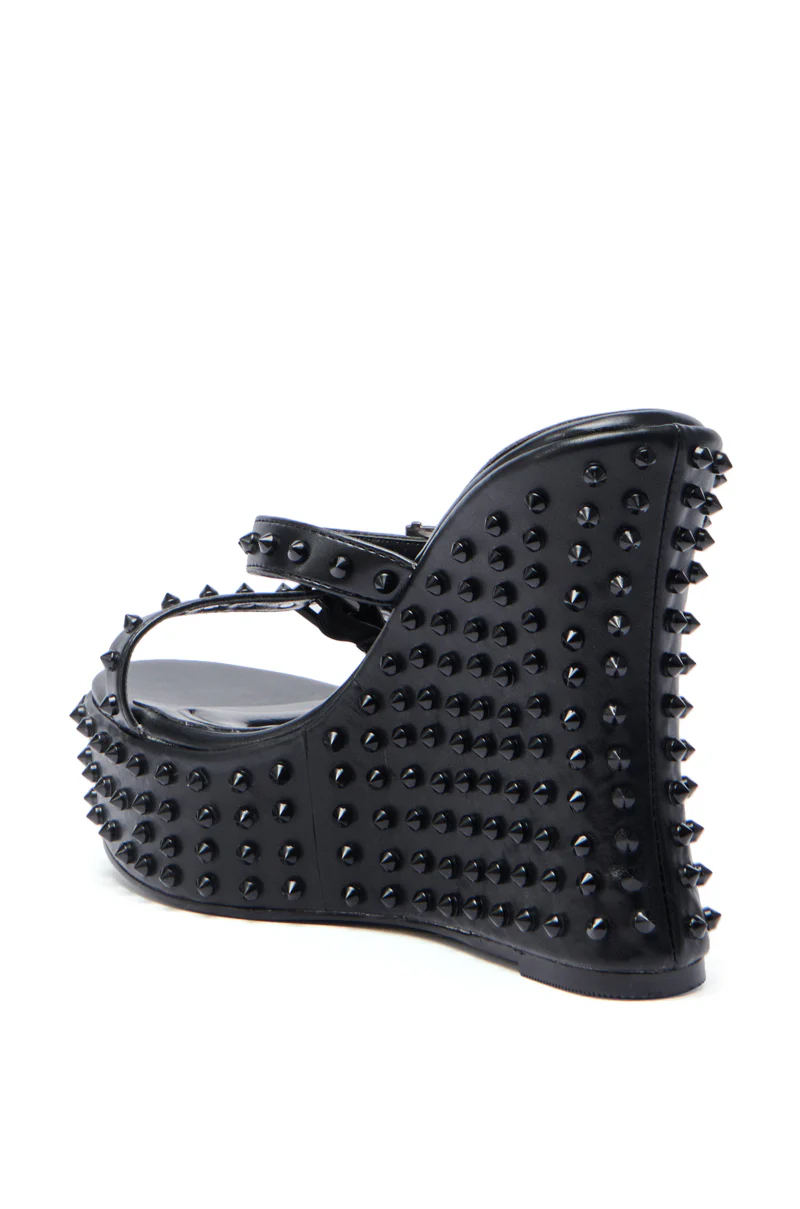AZALEA WANG MORITZ BLACK SPIKEY WEDGE SANDAL - Image 6