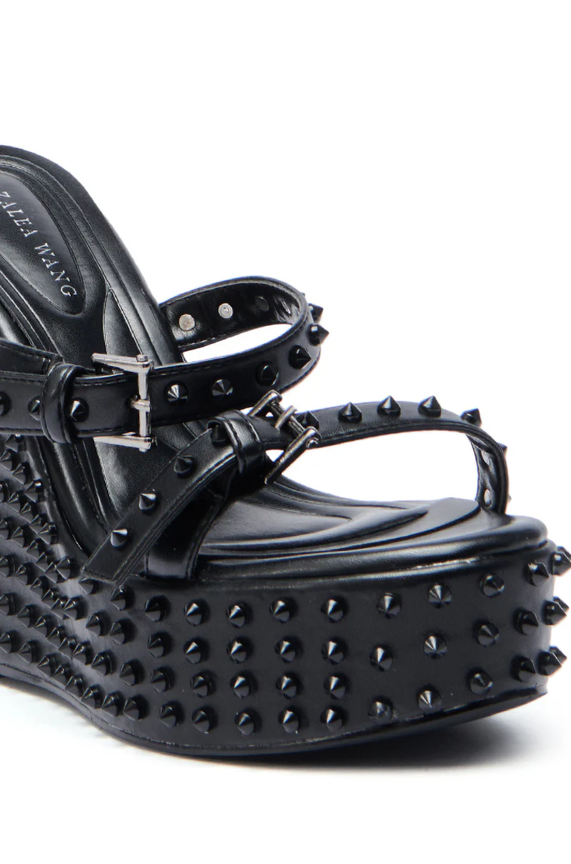 AZALEA WANG MORITZ BLACK SPIKEY WEDGE SANDAL - Image 7