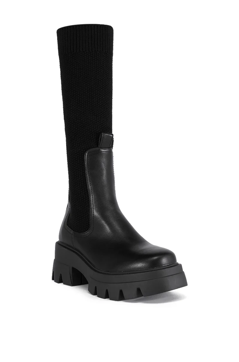 AZALEA WANG MOTA BLACK PU AND SWEATER BOOT - Image 4