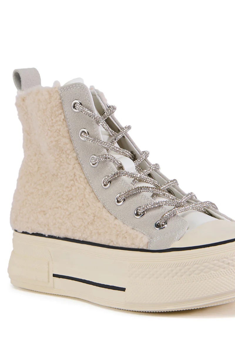 AZALEA WANG MUSEUM TAN MULTI SHERPA HIGHTOP SNEAKER - Image 5