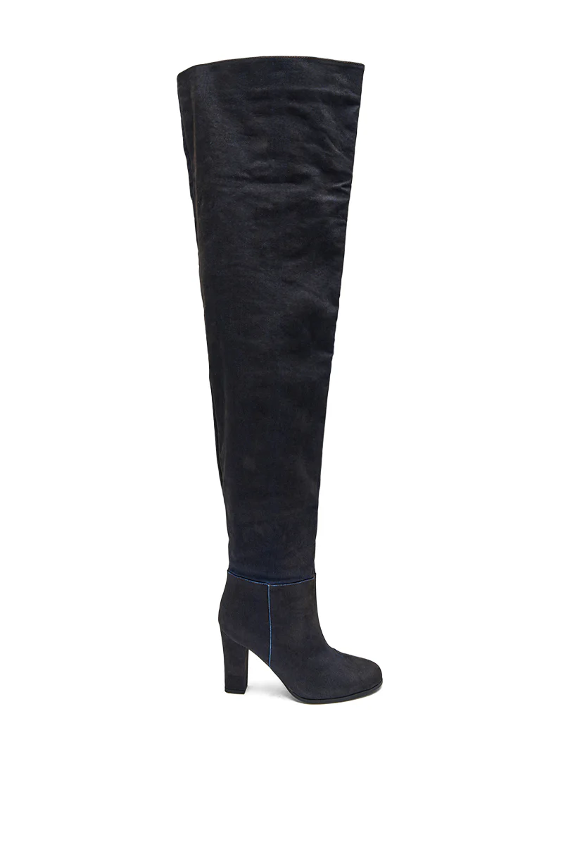 AZALEA WANG NANETTE BLACK DENIM SLOUCHY BLACK ROUND TOE CHUNKY BOOT - Image 4