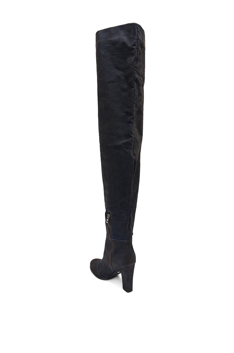 AZALEA WANG NANETTE BLACK DENIM SLOUCHY BLACK ROUND TOE CHUNKY BOOT - Image 6