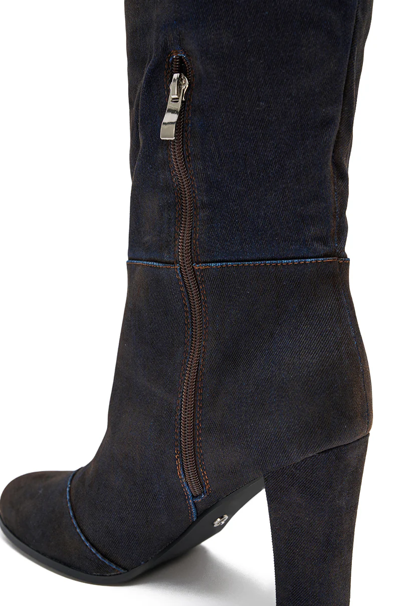 AZALEA WANG NANETTE BLACK DENIM SLOUCHY BLACK ROUND TOE CHUNKY BOOT - Image 7