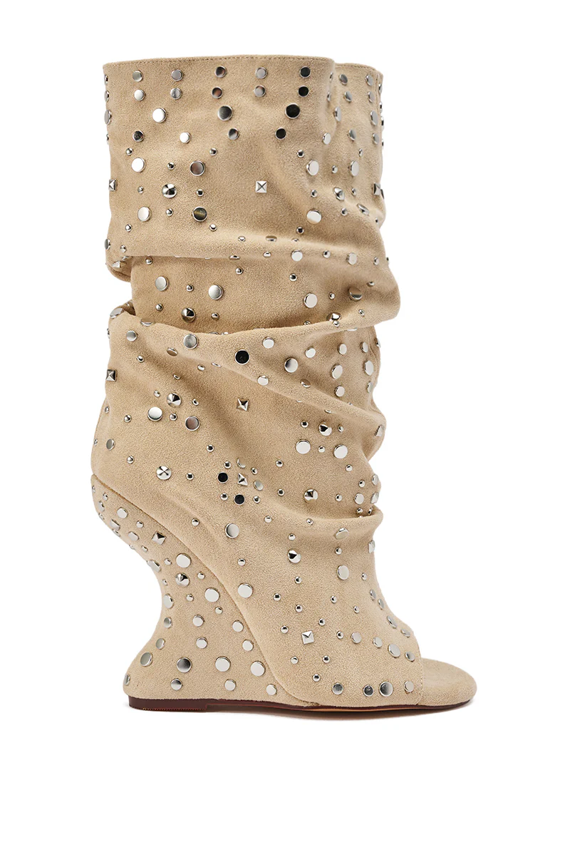 AZALEA WANG NAOMANI FAUX SUEDE BEIGE STUDDED OPEN TOE HEEL - Image 5