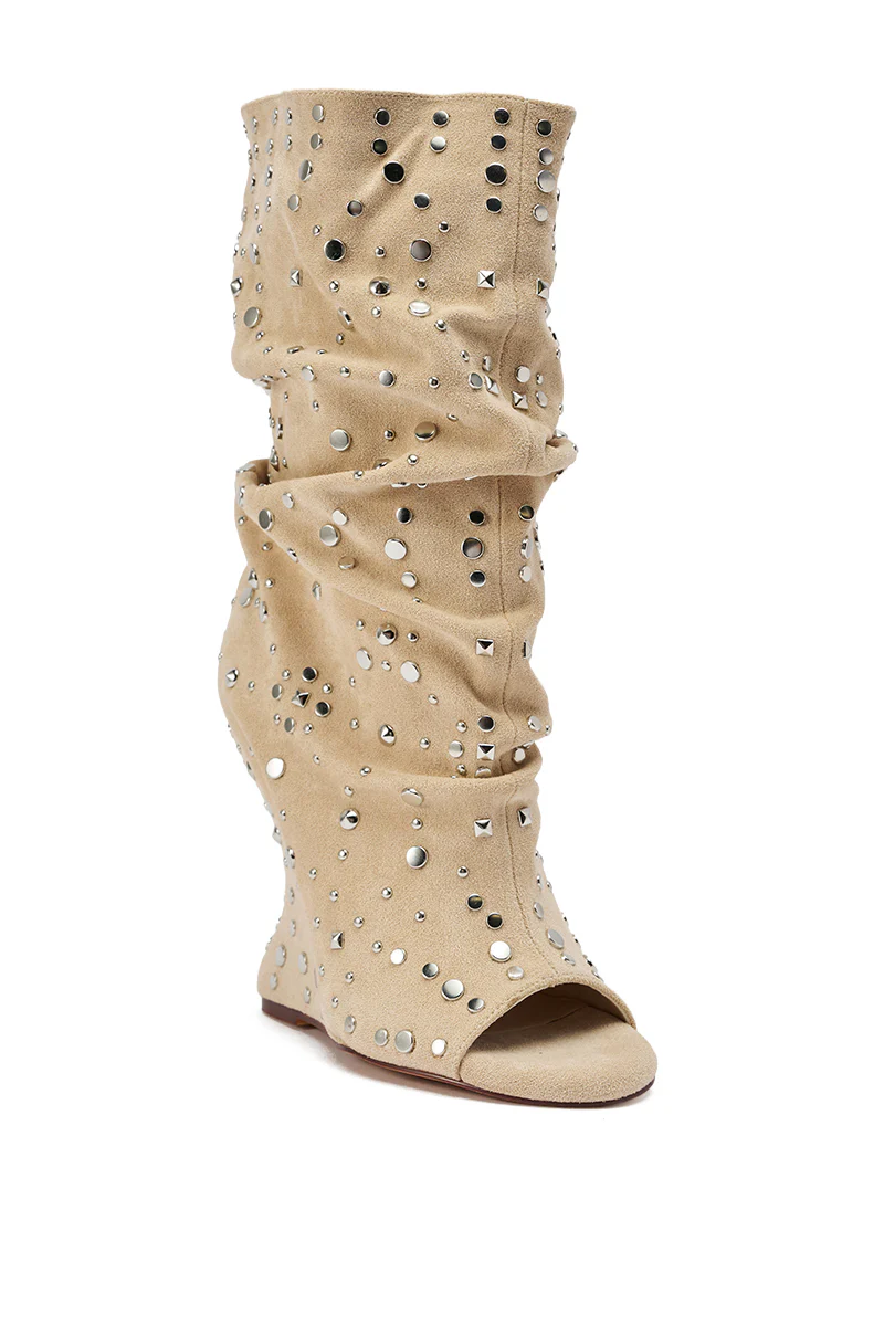AZALEA WANG NAOMANI FAUX SUEDE BEIGE STUDDED OPEN TOE HEEL - Image 6