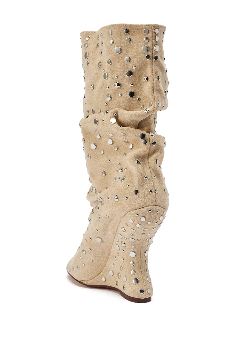 AZALEA WANG NAOMANI FAUX SUEDE BEIGE STUDDED OPEN TOE HEEL - Image 7