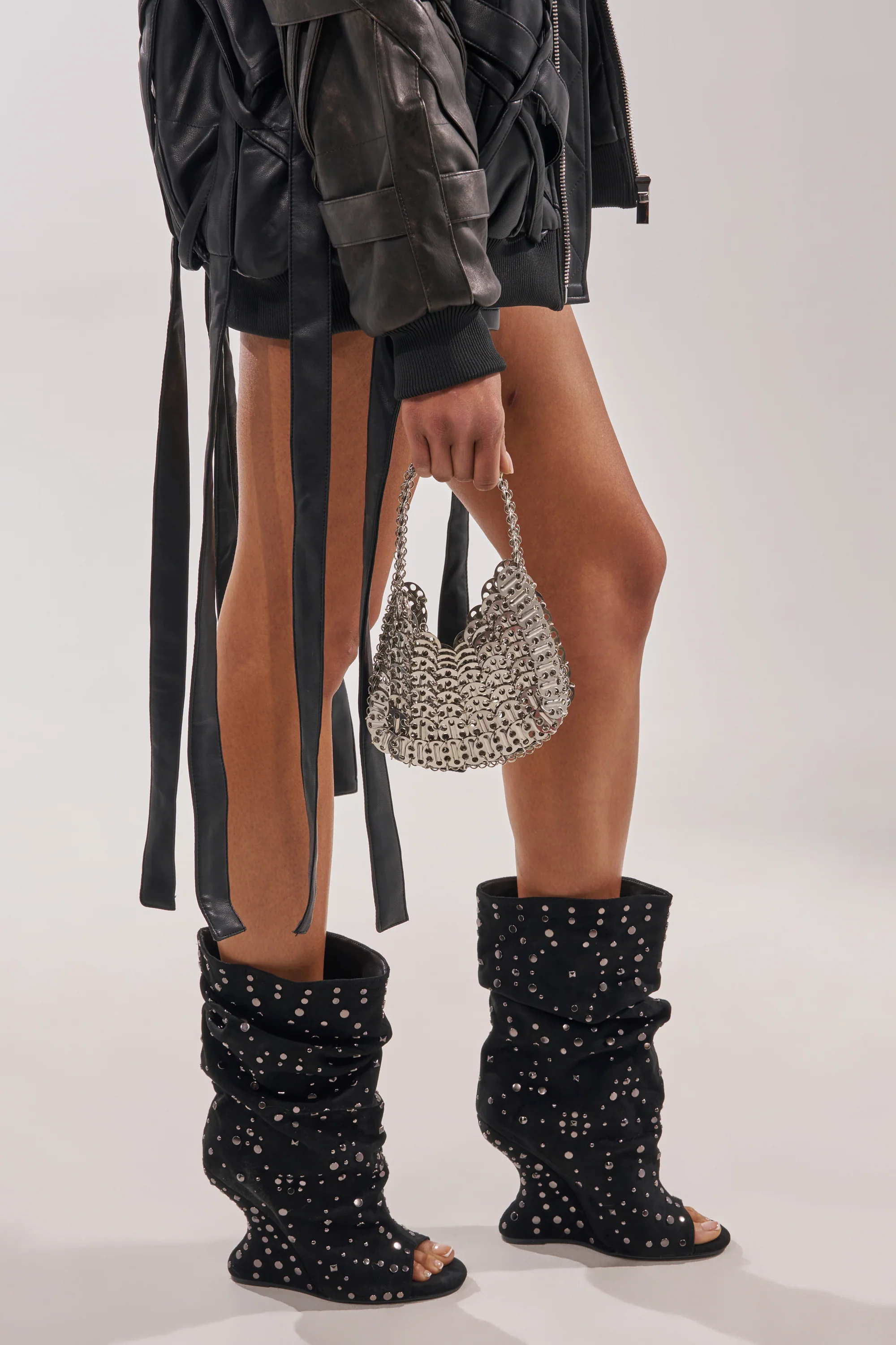 AZALEA WANG NAOMANI FAUX SUEDE BLACK STUDDED OPEN TOE BOOTIE - Image 5