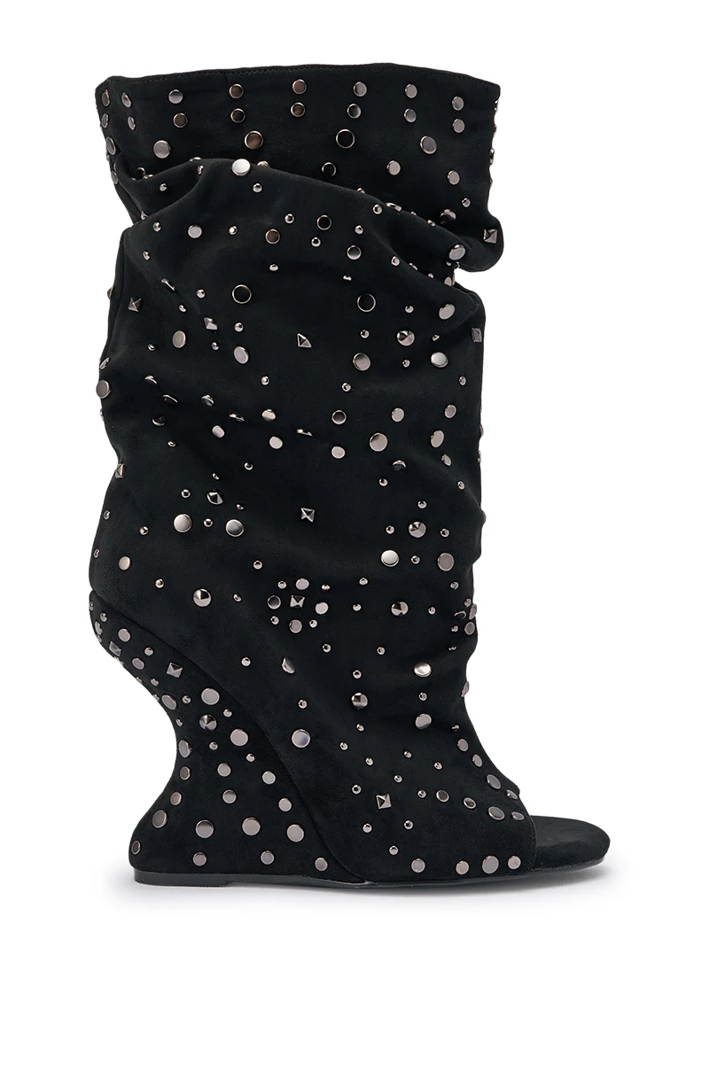 AZALEA WANG NAOMANI FAUX SUEDE BLACK STUDDED OPEN TOE BOOTIE - Image 6