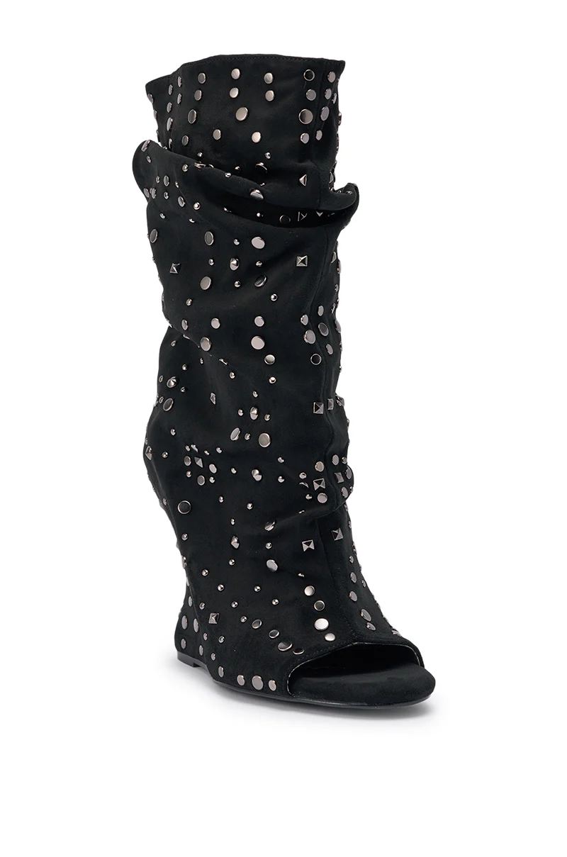 AZALEA WANG NAOMANI FAUX SUEDE BLACK STUDDED OPEN TOE BOOTIE - Image 7