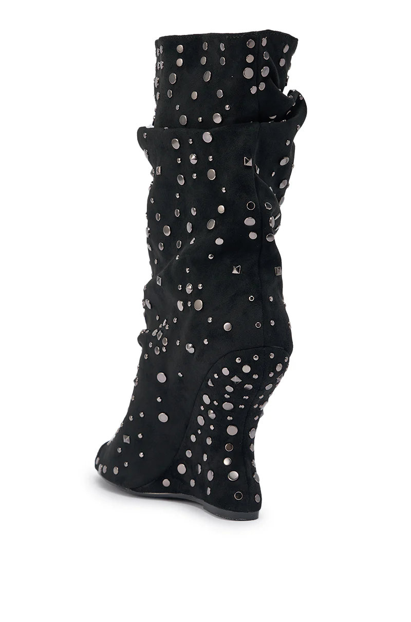 AZALEA WANG NAOMANI FAUX SUEDE BLACK STUDDED OPEN TOE BOOTIE - Image 8