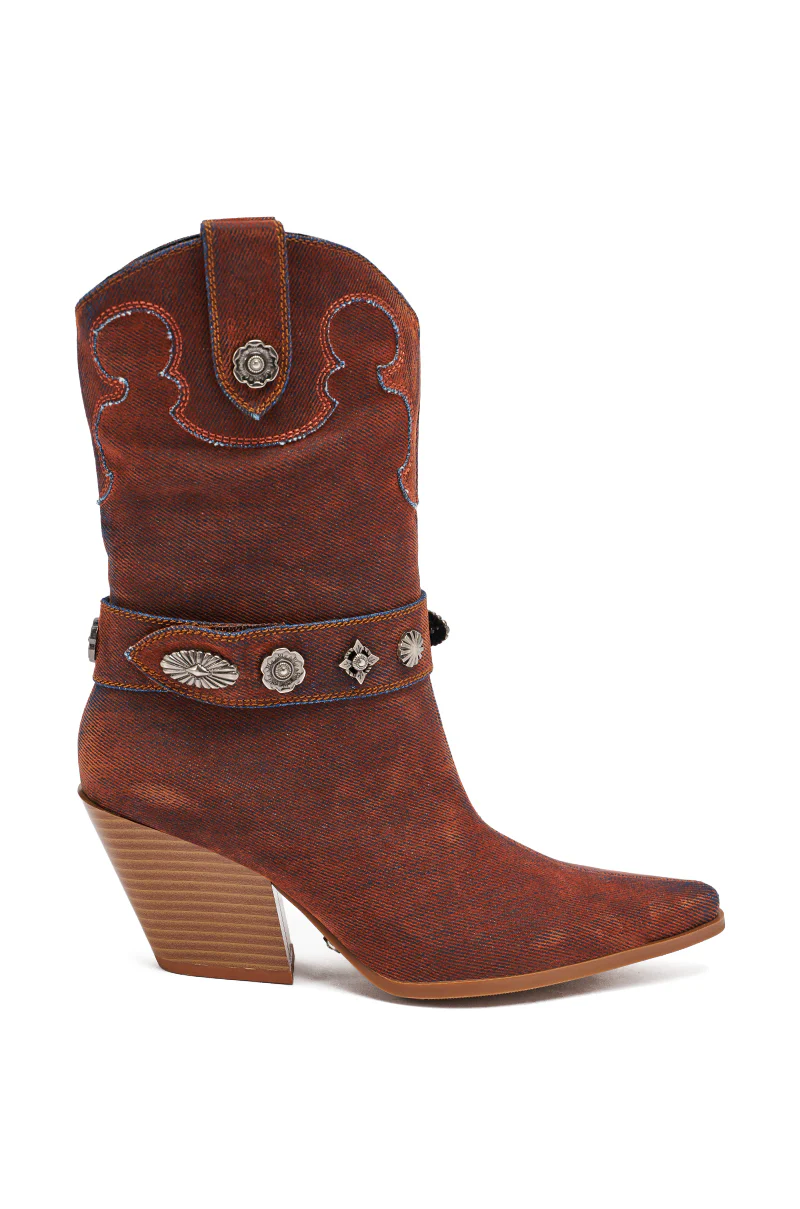AZALEA WANG NEITH BURNT ORANGE DENIM WESTERN BOOTIE - Image 5