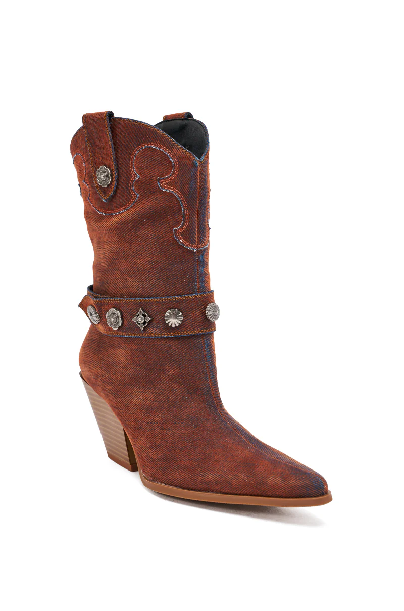 AZALEA WANG NEITH BURNT ORANGE DENIM WESTERN BOOTIE - Image 6