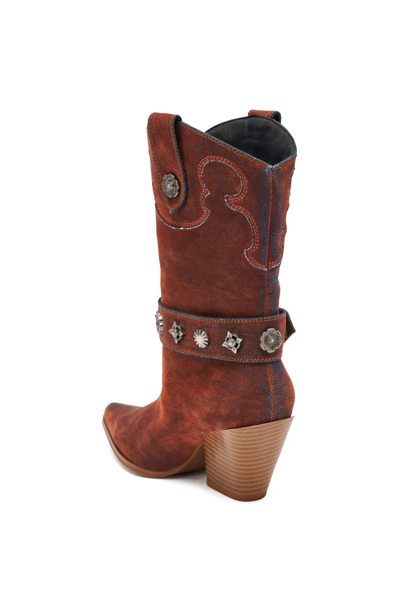 AZALEA WANG NEITH BURNT ORANGE DENIM WESTERN BOOTIE - Image 7