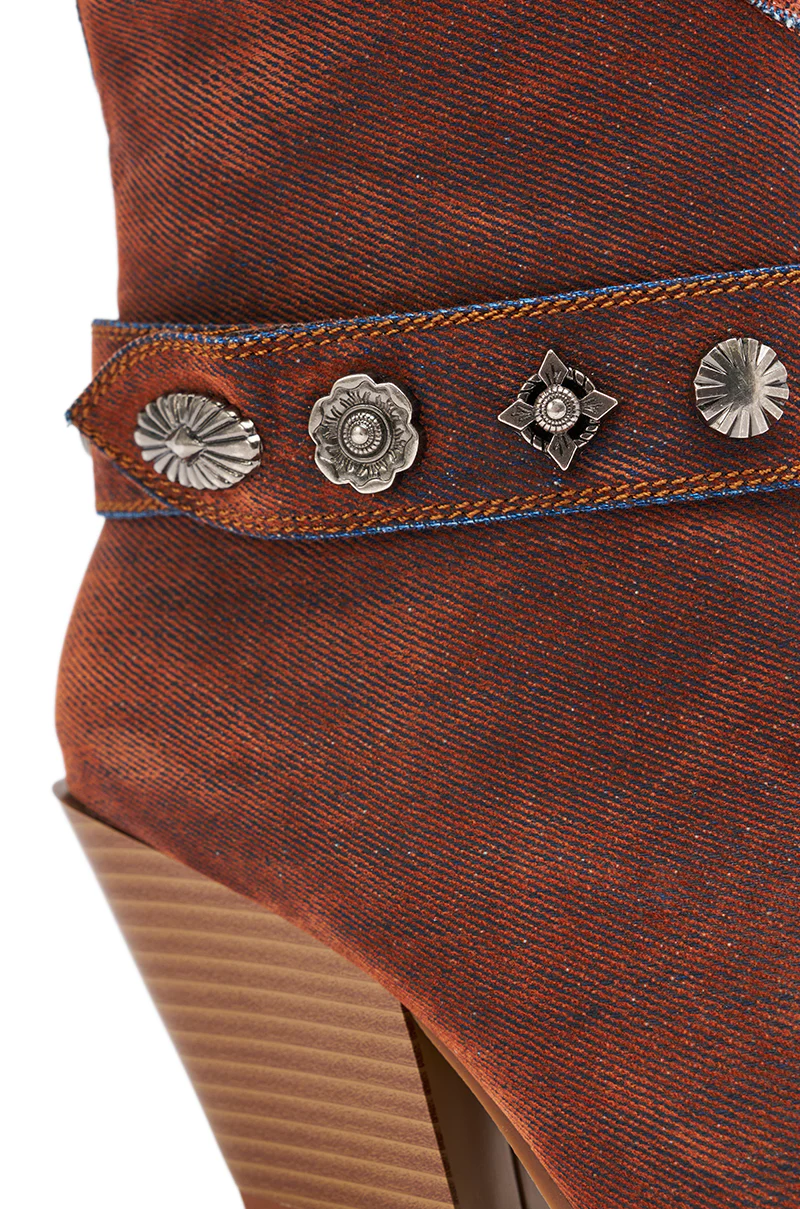 AZALEA WANG NEITH BURNT ORANGE DENIM WESTERN BOOTIE - Image 8