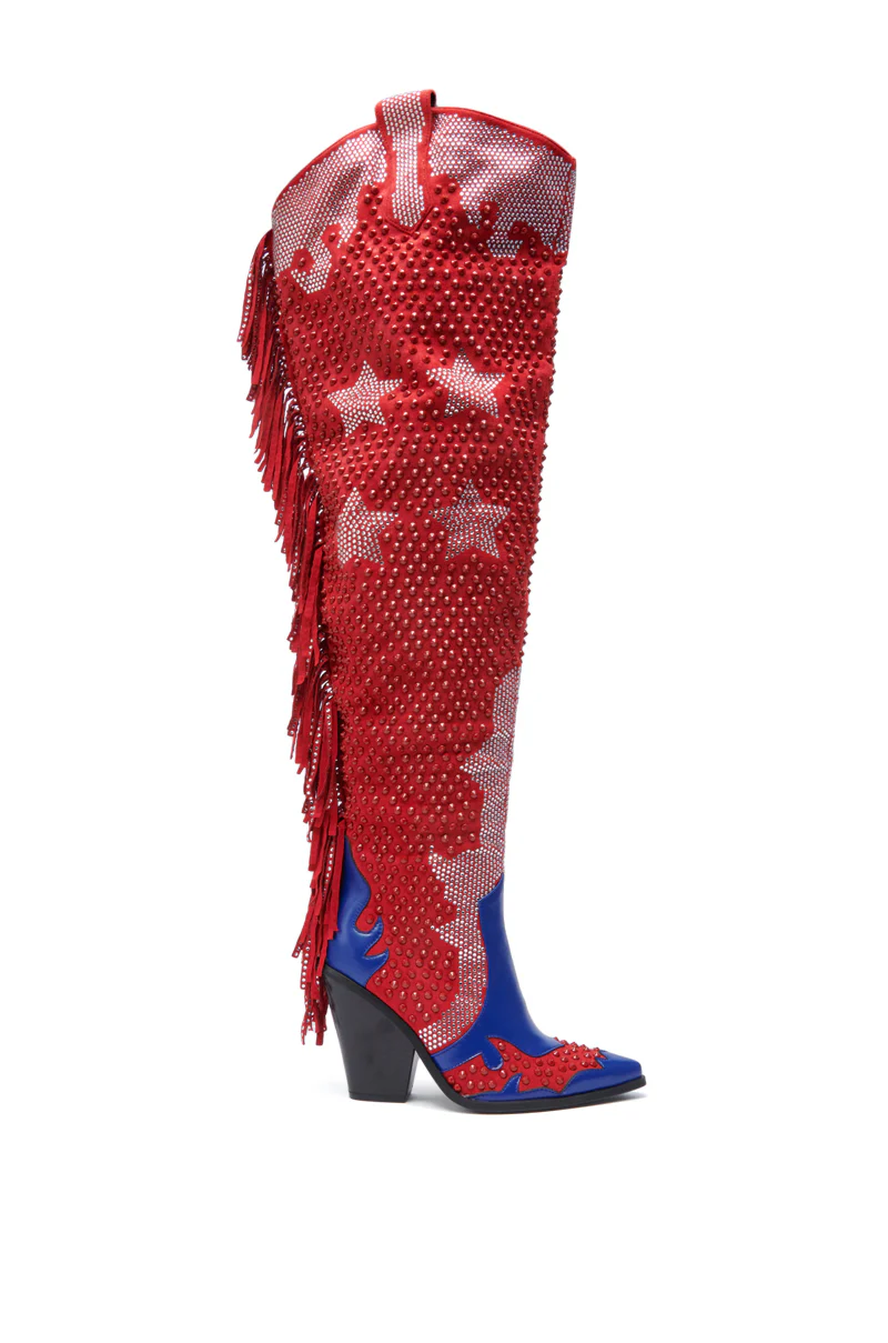 AZALEA WANG NELLA BLUE MULTI WESTERN EMBELLISHED BOOT - Image 4