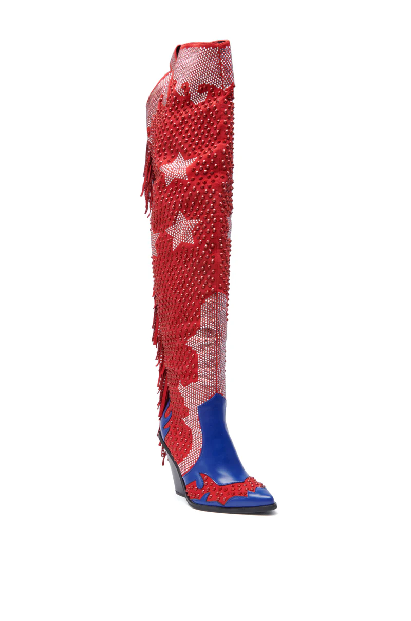 AZALEA WANG NELLA BLUE MULTI WESTERN EMBELLISHED BOOT - Image 5