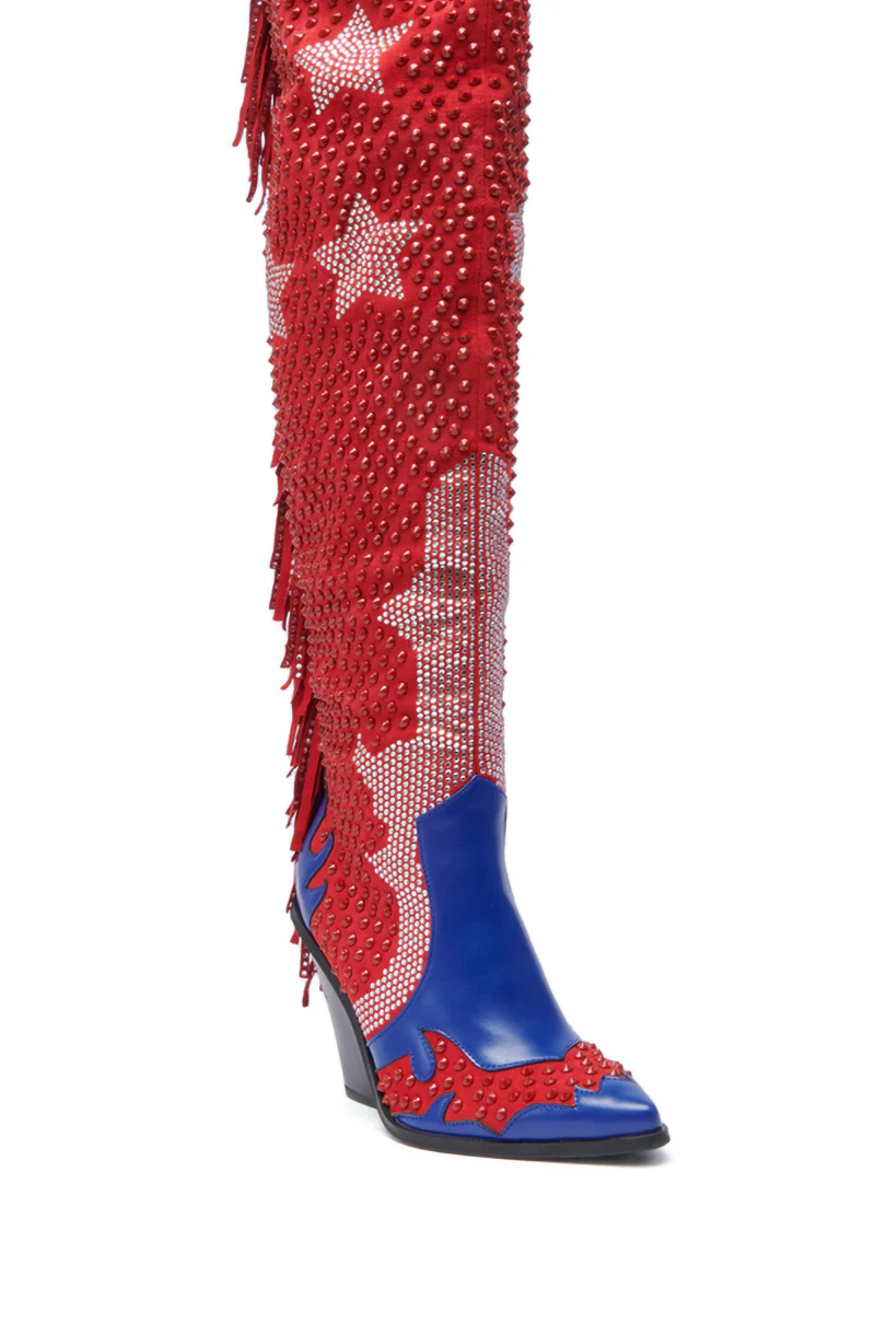 AZALEA WANG NELLA BLUE MULTI WESTERN EMBELLISHED BOOT - Image 7