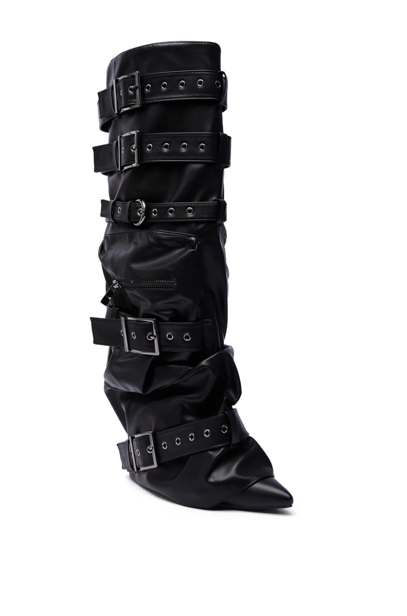 AZALEA WANG NEMIANA BLACK BELT AND BUCKLES DETAIL BOOT - Image 9