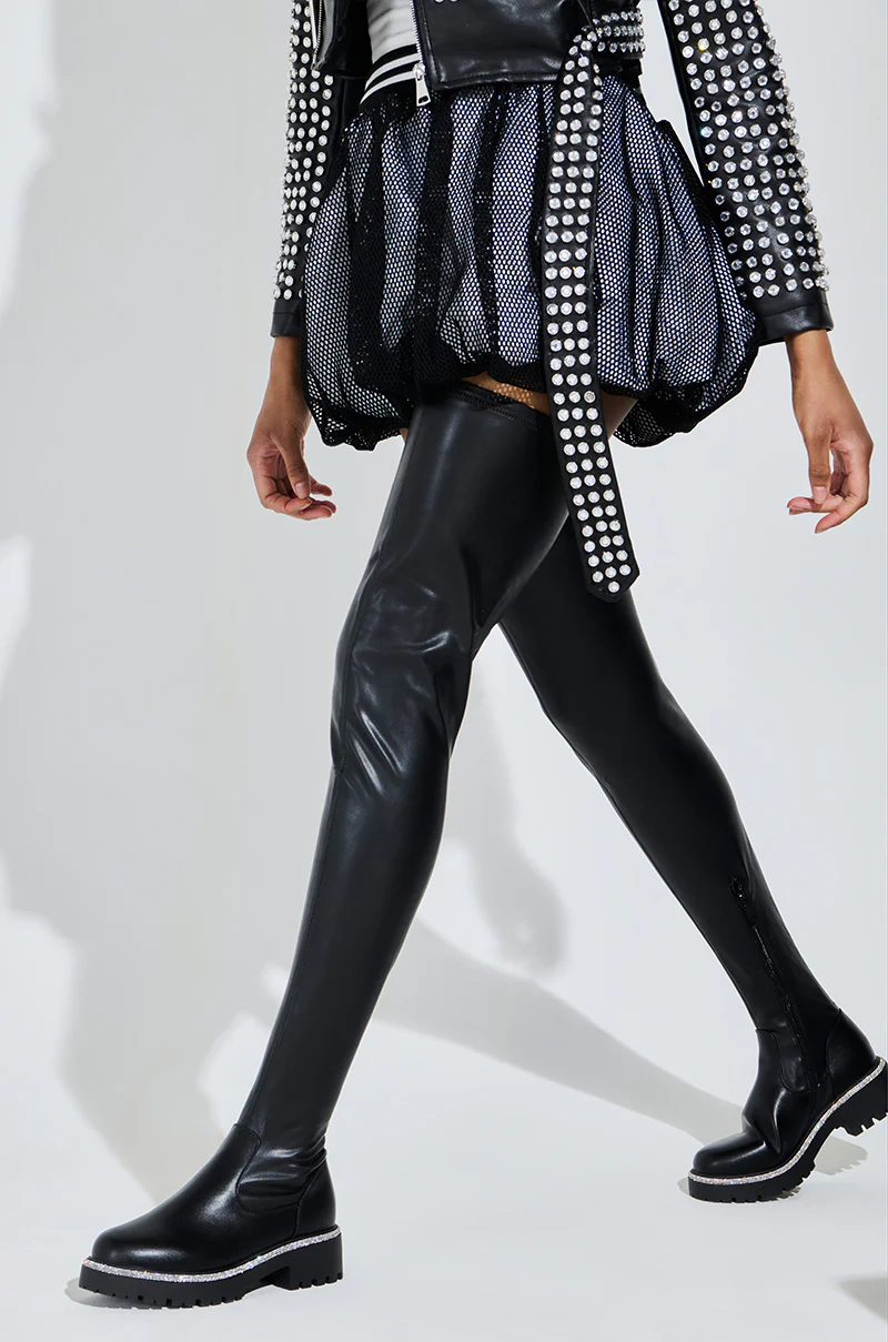 AZALEA WANG NEWRULES RHINESTONE STRETCH PU FLAT BOOT - Image 3