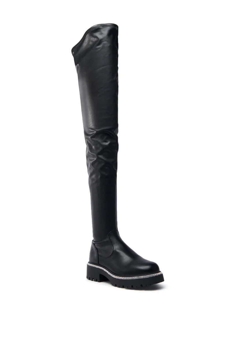 AZALEA WANG NEWRULES RHINESTONE STRETCH PU FLAT BOOT - Image 5