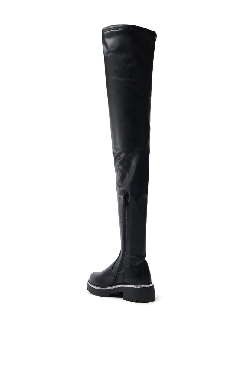 AZALEA WANG NEWRULES RHINESTONE STRETCH PU FLAT BOOT - Image 6