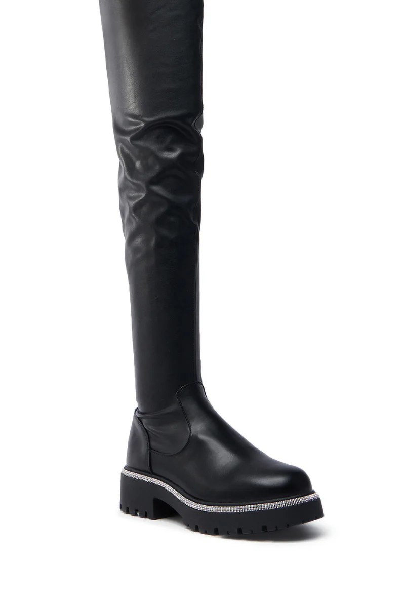 AZALEA WANG NEWRULES RHINESTONE STRETCH PU FLAT BOOT - Image 7