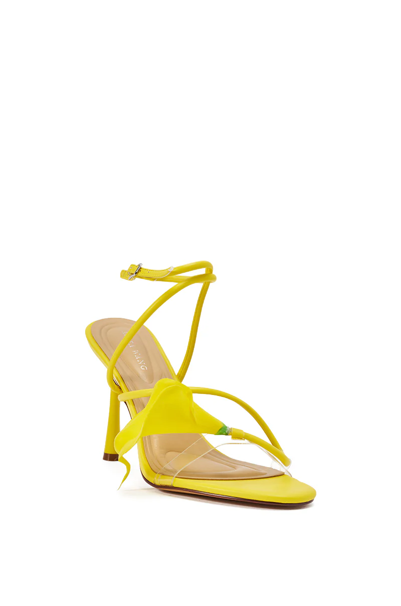 AZALEA WANG NILOU YELLOW FLORAL DECALE STRAP STILETTO SANDAL - Image 9