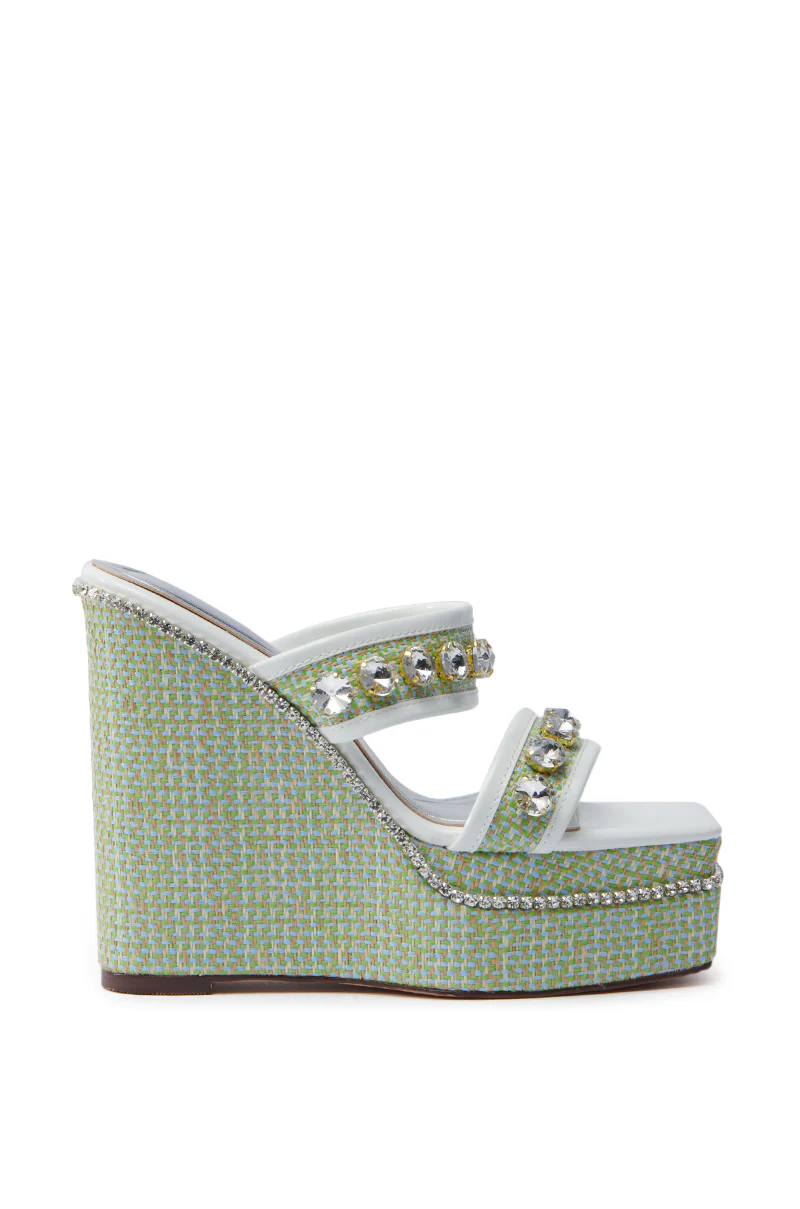 AZALEA WANG NIOMA GREEN EMBELLISHED WEDGE SANDAL - Image 4