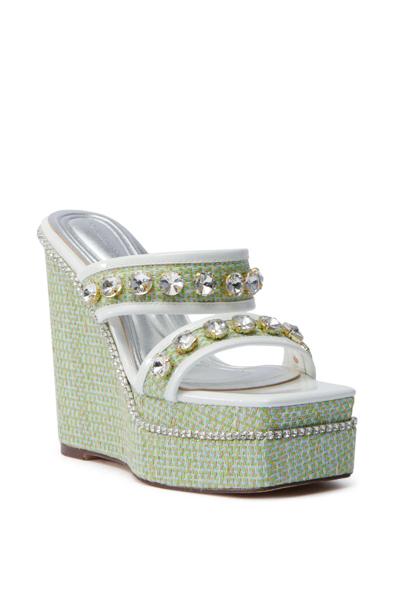 AZALEA WANG NIOMA GREEN EMBELLISHED WEDGE SANDAL - Image 5