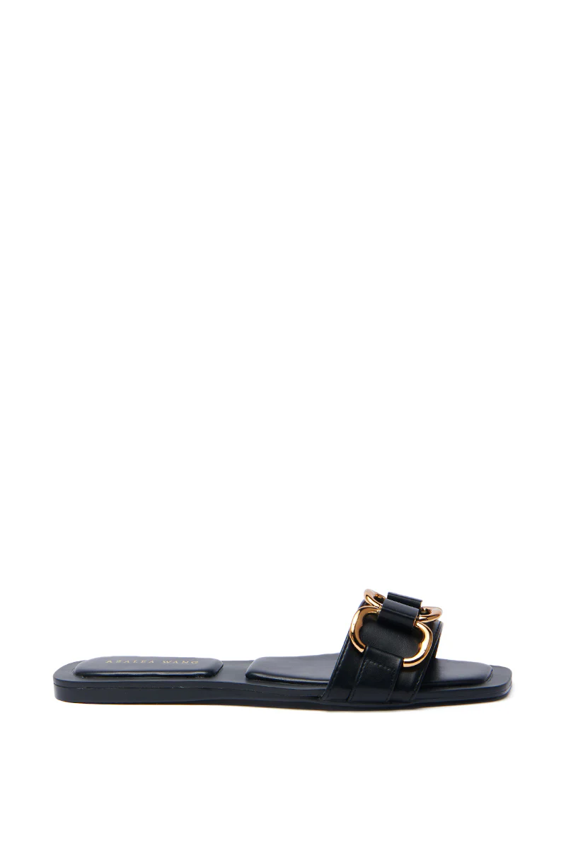 AKIRA NOELINE BLACK WITH GOLD HARDWARE SLIP ON SANDAL - Image 3