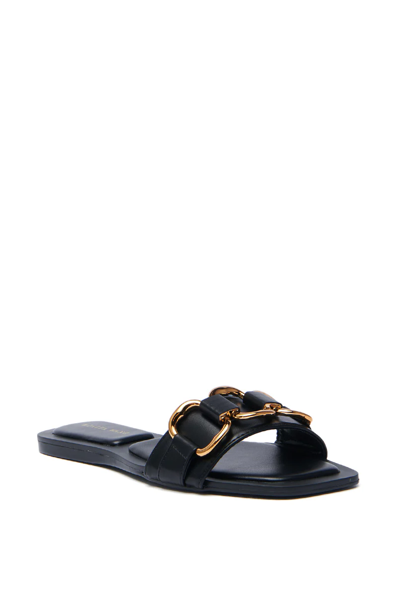 AKIRA NOELINE BLACK WITH GOLD HARDWARE SLIP ON SANDAL - Image 4
