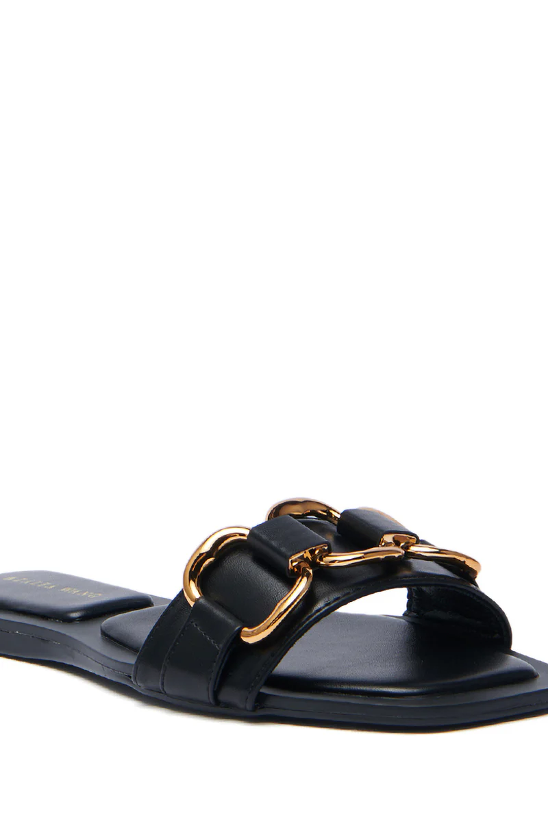 AKIRA NOELINE BLACK WITH GOLD HARDWARE SLIP ON SANDAL - Image 6
