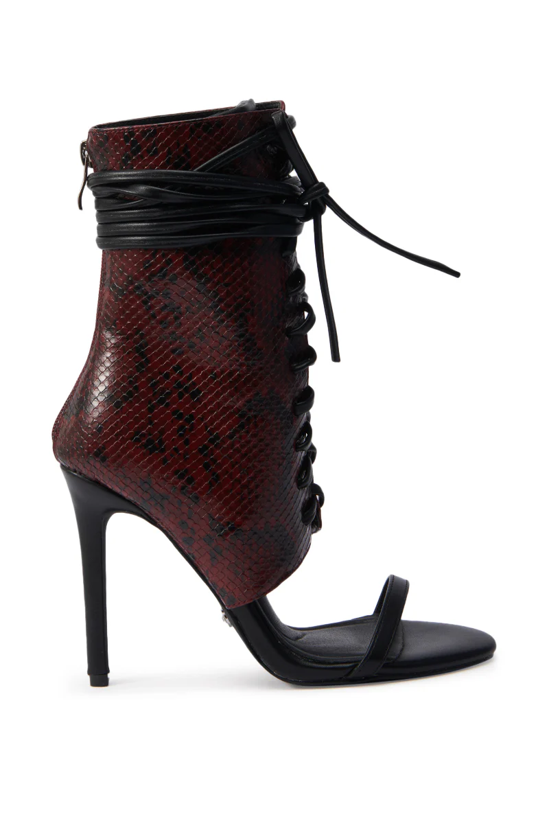 AZALEA WANG NOLYN BURGUNDY SNAKE OPEN TOE BOOTIE - Image 4