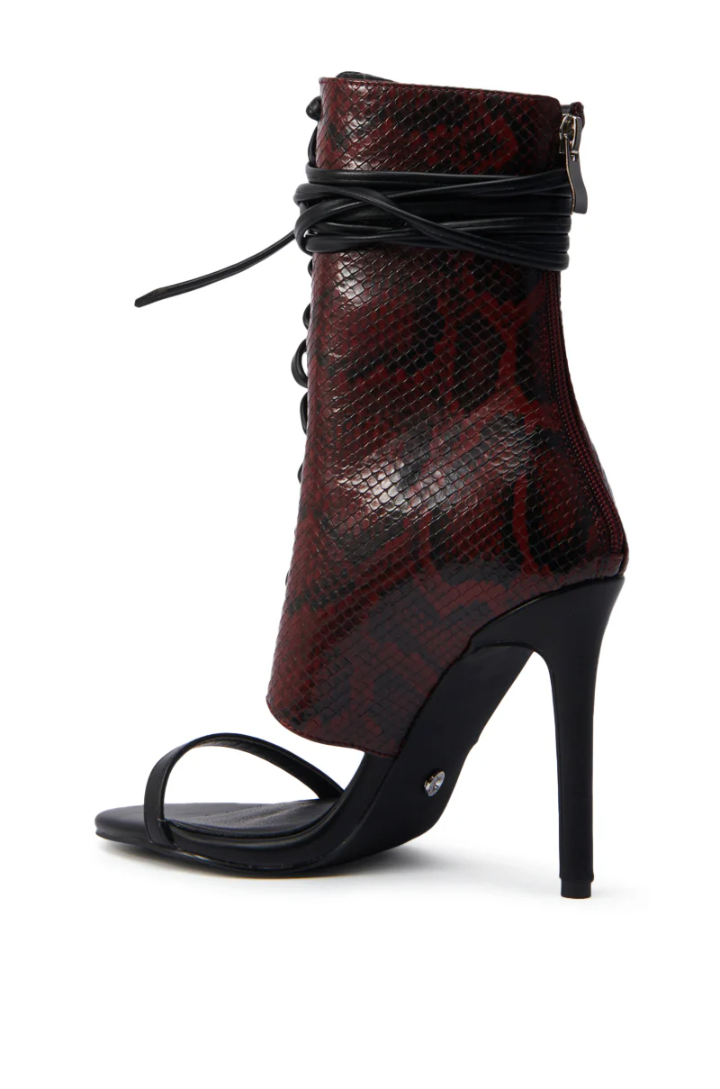 AZALEA WANG NOLYN BURGUNDY SNAKE OPEN TOE BOOTIE - Image 5