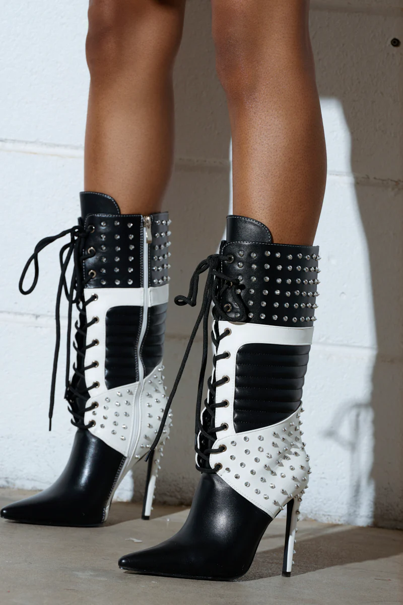 AZALEA WANG OCTOBI BLACK AND WHITE STILETO BOOT - Image 3