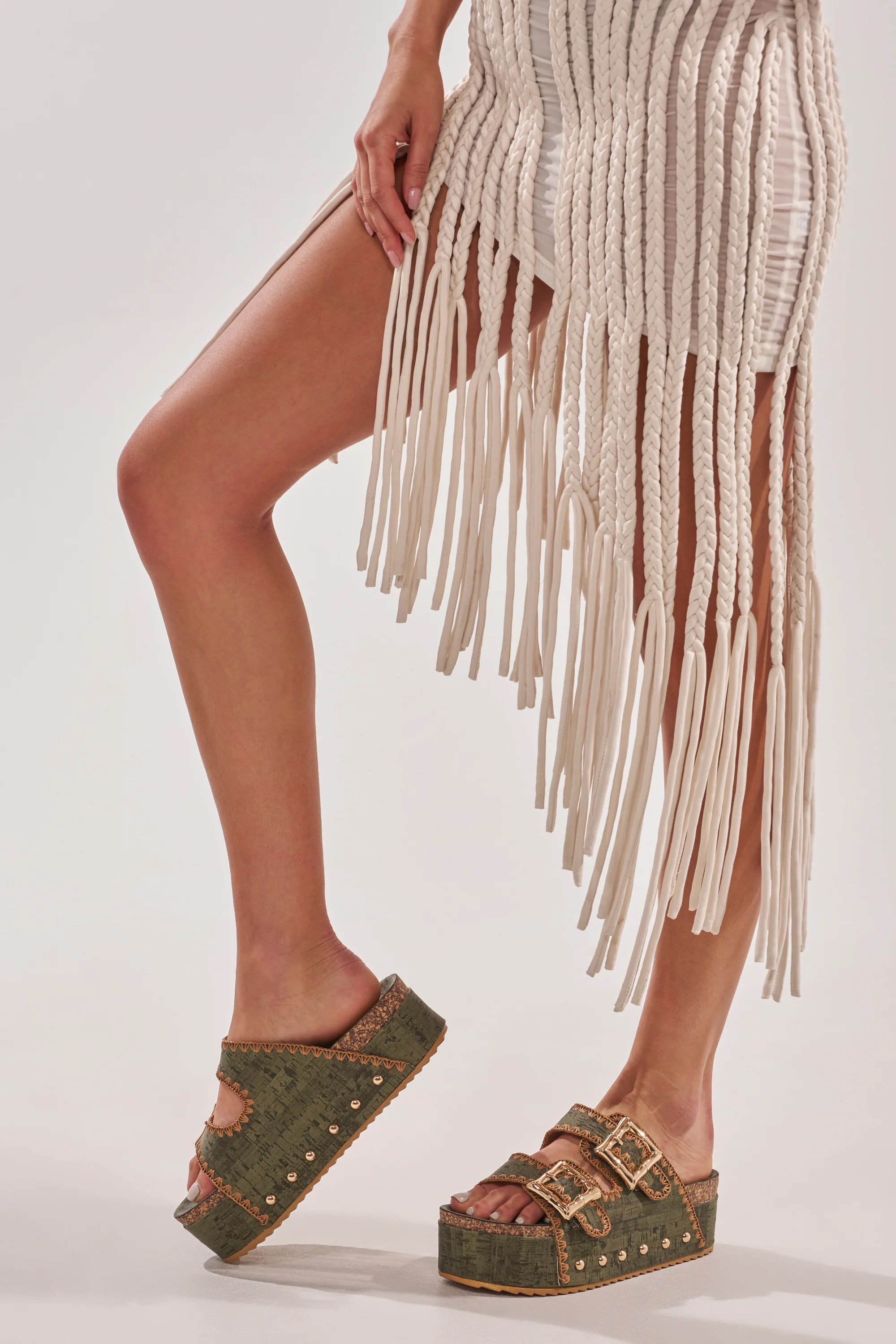 AZALEA WANG OHKAY GREEN FLATFORM STUD EMBELLISHED SLIP ON SANDAL