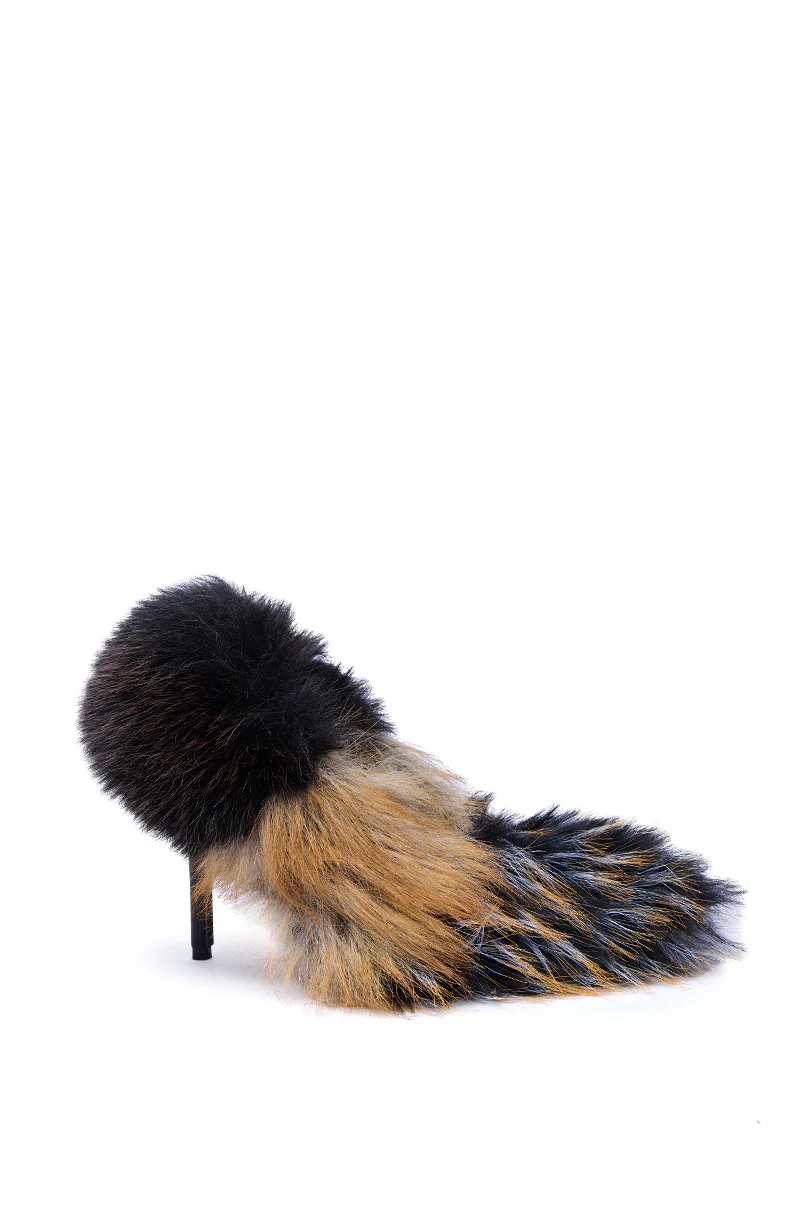 AZALEA WANG OMIRCON BLACK AND TAN FUR STILETTO PUMP - Image 4