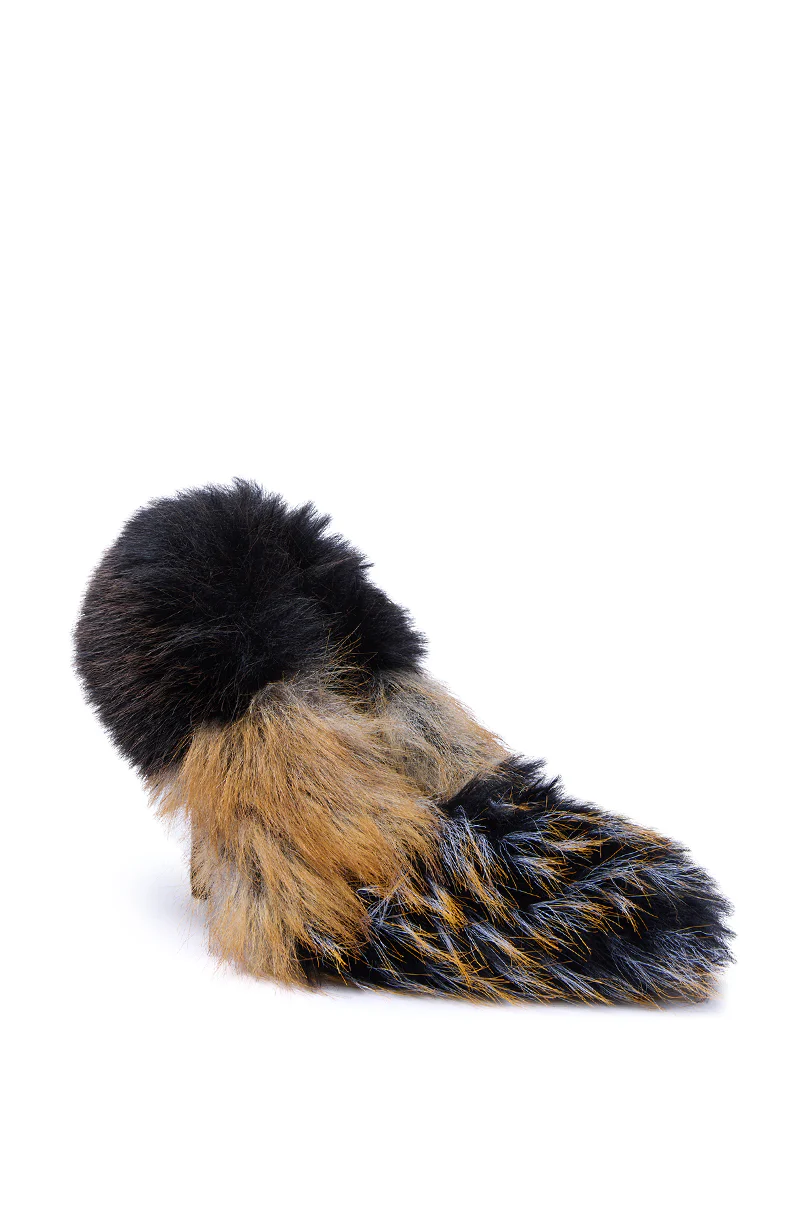 AZALEA WANG OMIRCON BLACK AND TAN FUR STILETTO PUMP - Image 5