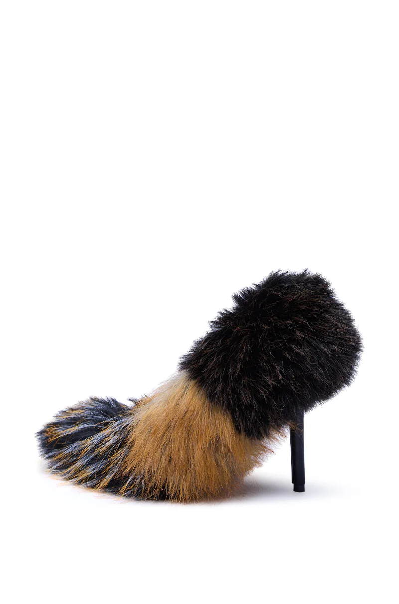 AZALEA WANG OMIRCON BLACK AND TAN FUR STILETTO PUMP - Image 6