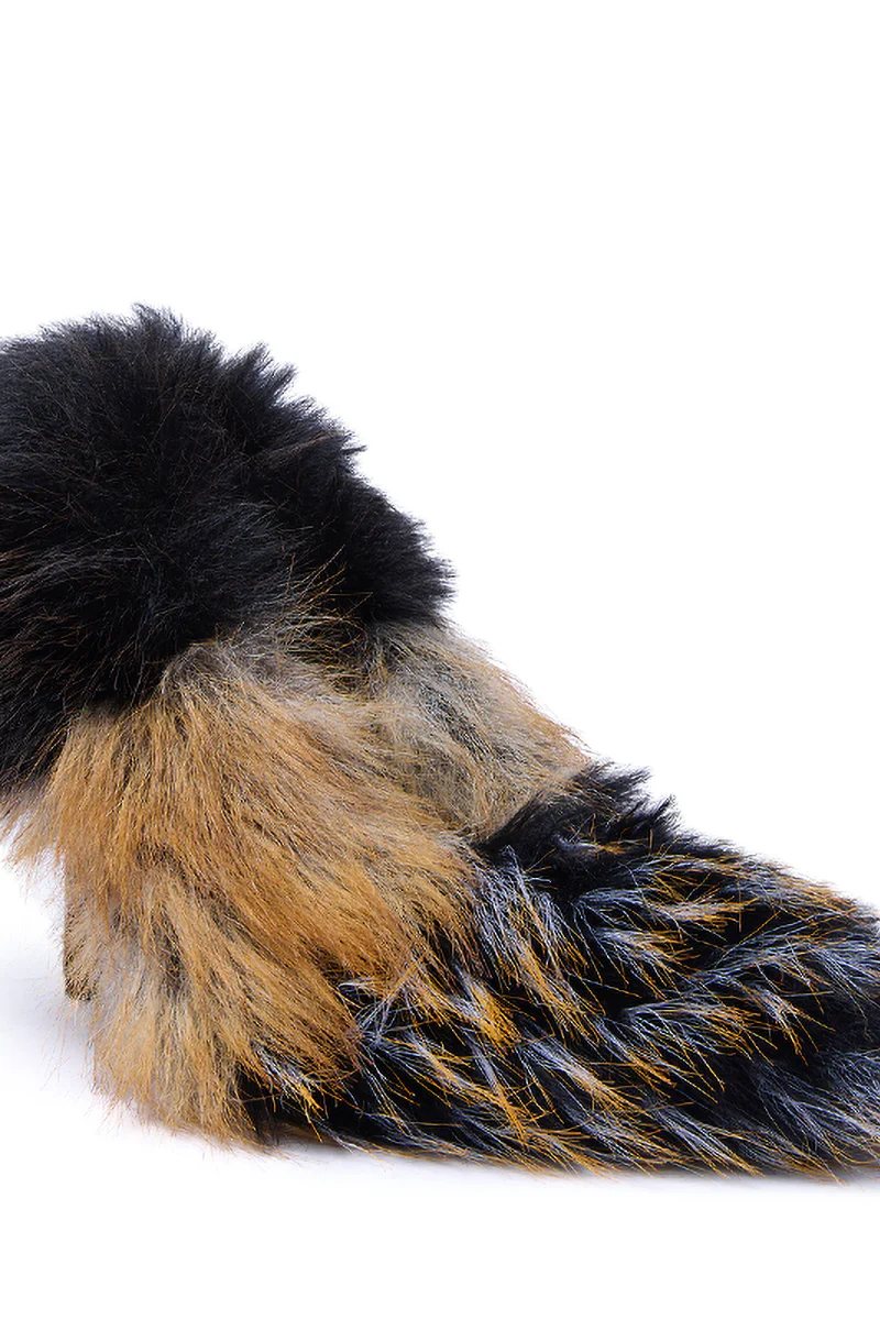 AZALEA WANG OMIRCON BLACK AND TAN FUR STILETTO PUMP - Image 7