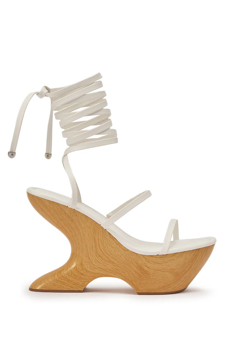 AZALEA WANG ONNI WHITE STRAPPY UPPER WOOD WEDGE - Image 4