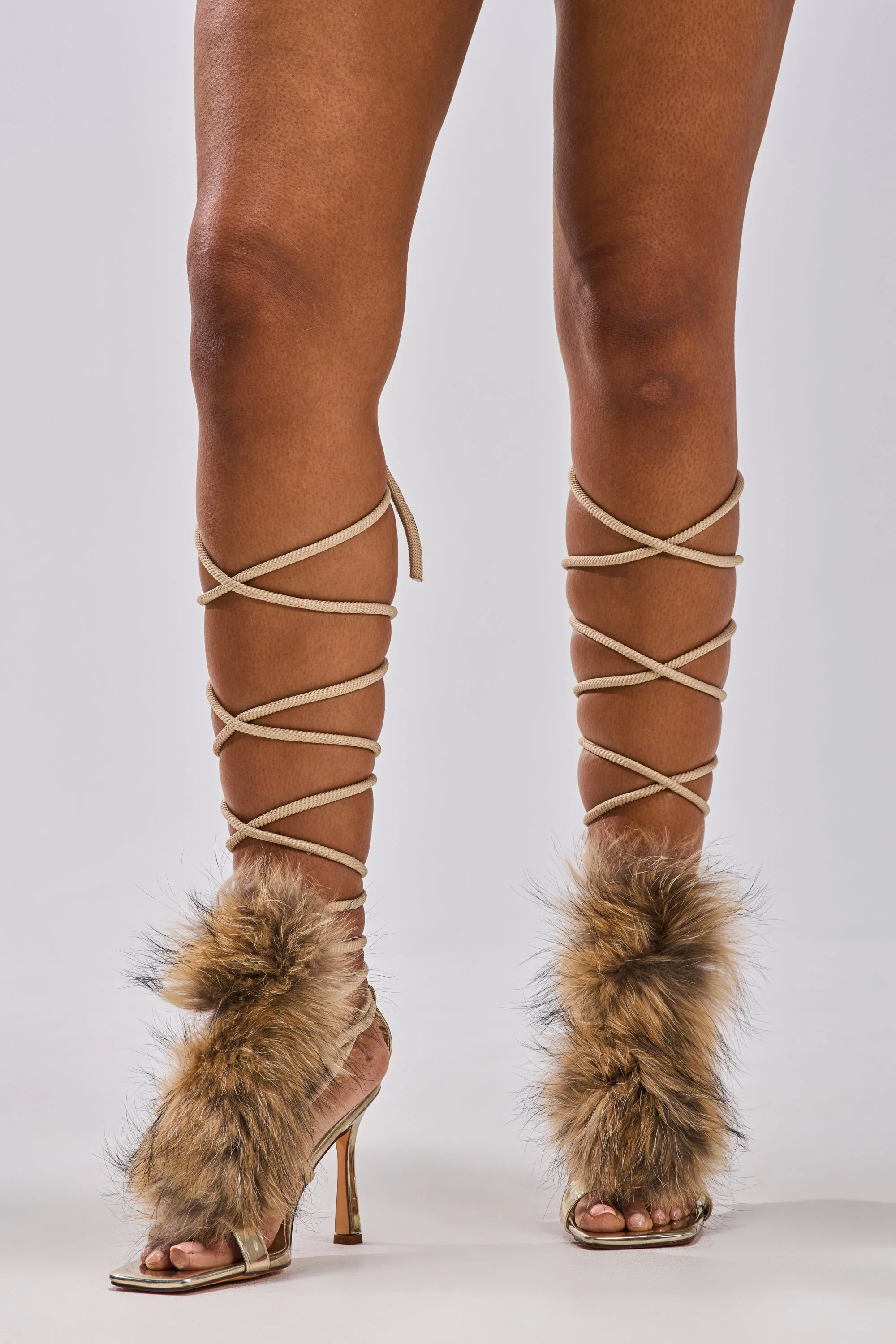 AZALEA WANG ORLA TAN FUR ROPE STILETTO SANDAL - Image 3