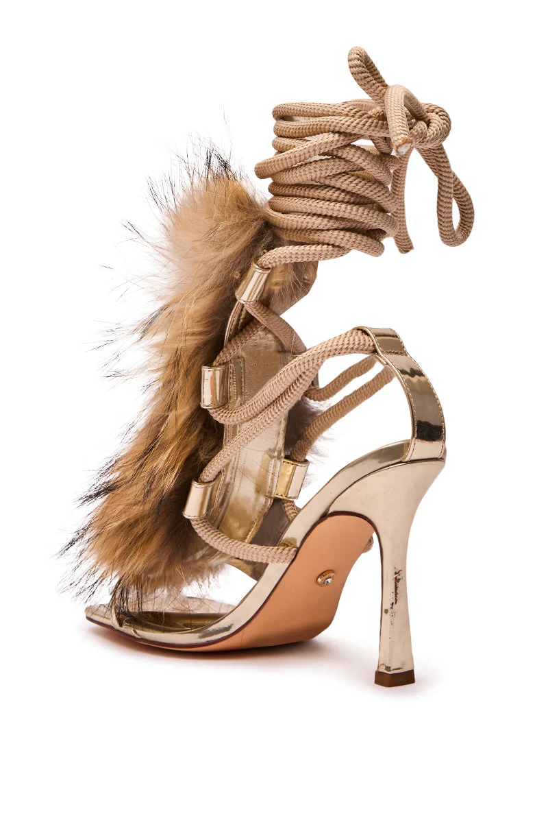 AZALEA WANG ORLA TAN FUR ROPE STILETTO SANDAL - Image 9