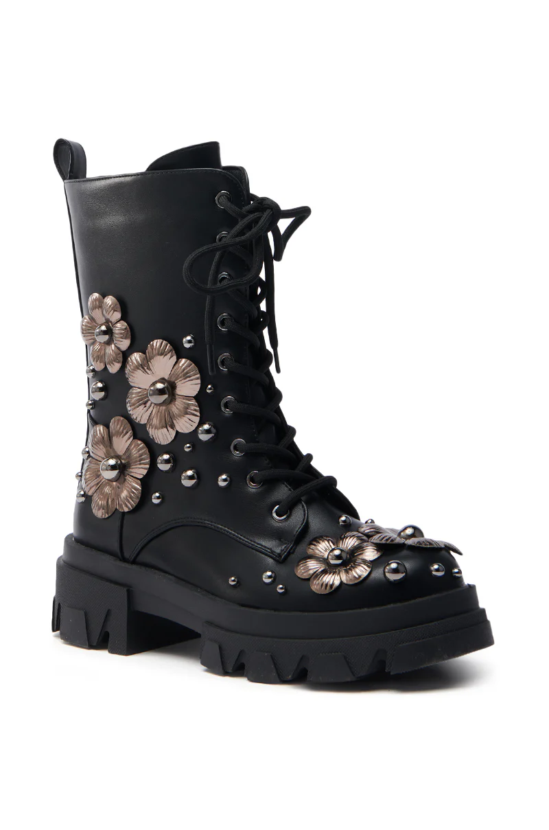 AZALEA WANG ORQUIDEA BLACK FLORAL EMBELLISHED COMBAT BOOTIE - Image 5